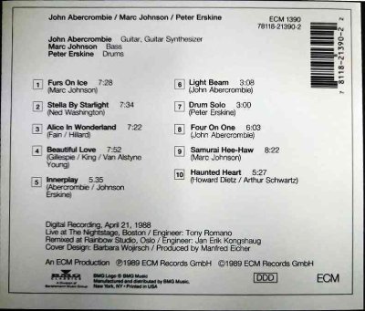 画像2: CD輸入盤★John Abercrombie, Marc Johnson, Peter Erskine★ジョン・アバークロンビー ピーター・アースキン マーク・ジョンソン★ECM 1390
