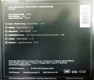画像2: CD輸入盤★Gateway★John Abercrombie / Dave Holland / Jack DeJohnette ジョン・アバークロンビー デイヴ・ホランド ジャック・ディジョネット★西独盤 ECM 1061