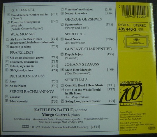 画像2: CD輸入盤★Kathleen Battle At Carnegie Hall★キャスリーン・バトル