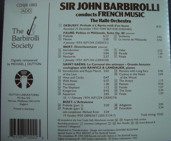 画像2: CD輸入盤★BARBIROLLI conducts FRENCH MUSIC★1950-54 HMV RECORDINGS