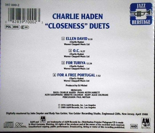 画像2: CD輸入盤★Closeness★Charlie Haden　チャーリー・ヘイデン