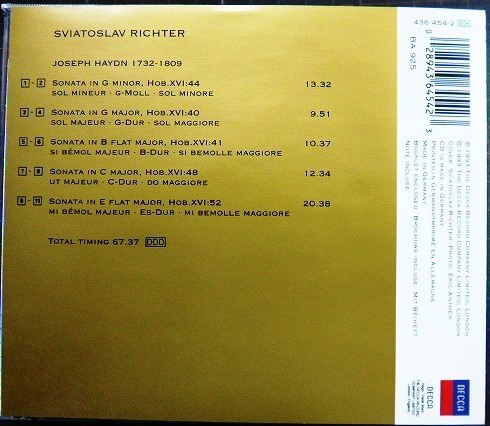 画像2: CD輸入盤★Haydn / Sonatas 40, 41, 44, 48, 52 / Teatro Del Bibiena, Mantova, 1987★Sviatoslav Richter