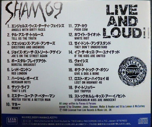 画像2: CD★ライヴ・アンド・ラウド!!　LIVE AND LOUD!!★シャム69 SHAM 69