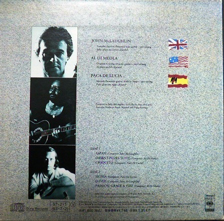 画像2: CD★Passion, Grace & Fire 情炎★スーパー・ギター・トリオ ジョン・マクラフリン アル・ディメオラ パコ・デルシア John McLaughlin  Al Di Meola  Paco De Lucia