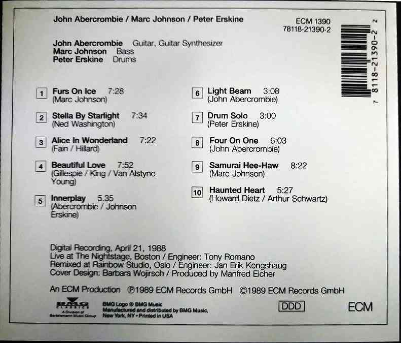 画像2: CD輸入盤★John Abercrombie, Marc Johnson, Peter Erskine★ジョン・アバークロンビー ピーター・アースキン マーク・ジョンソン★ECM 1390